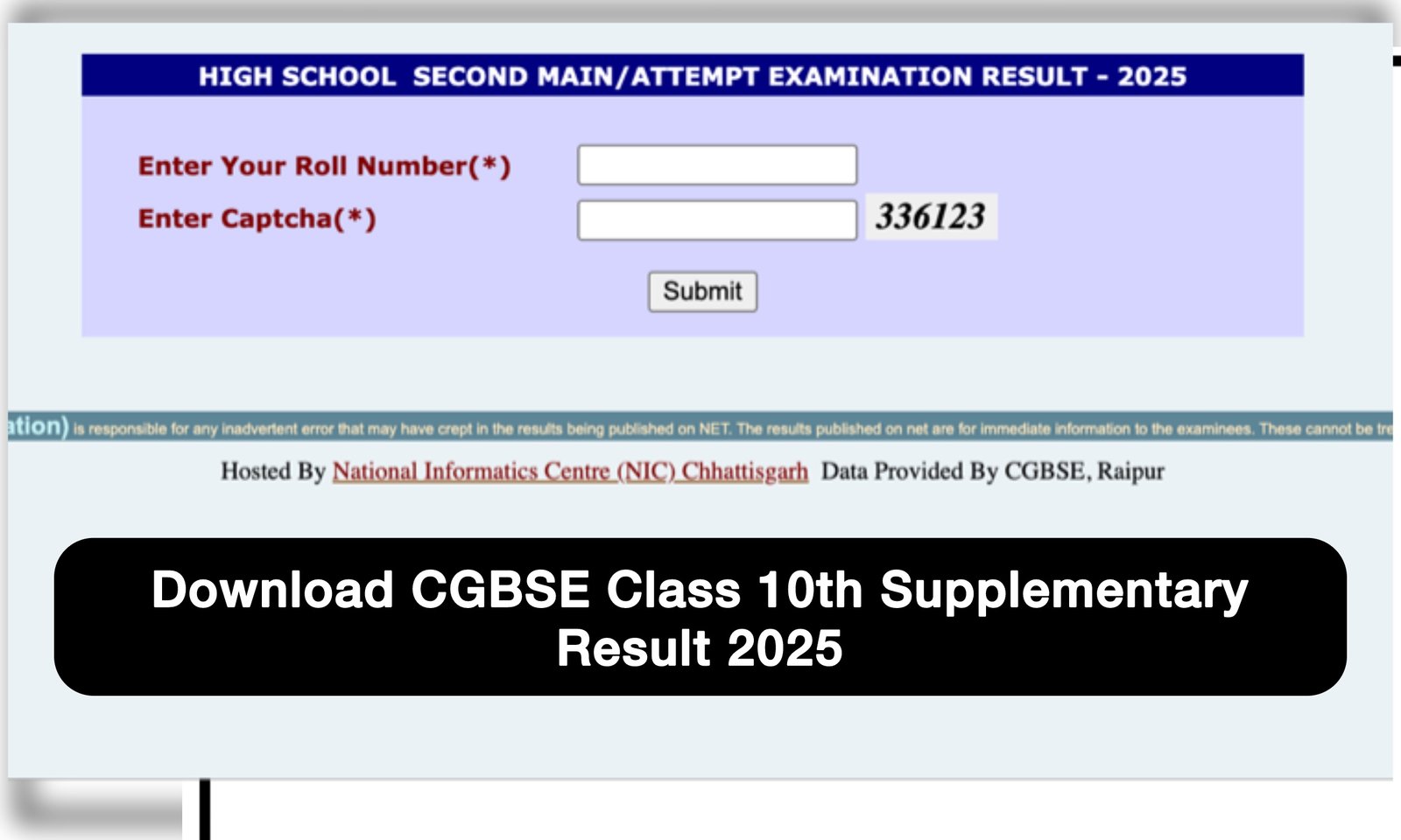 CGBSE Supplementary Result Date Class 10