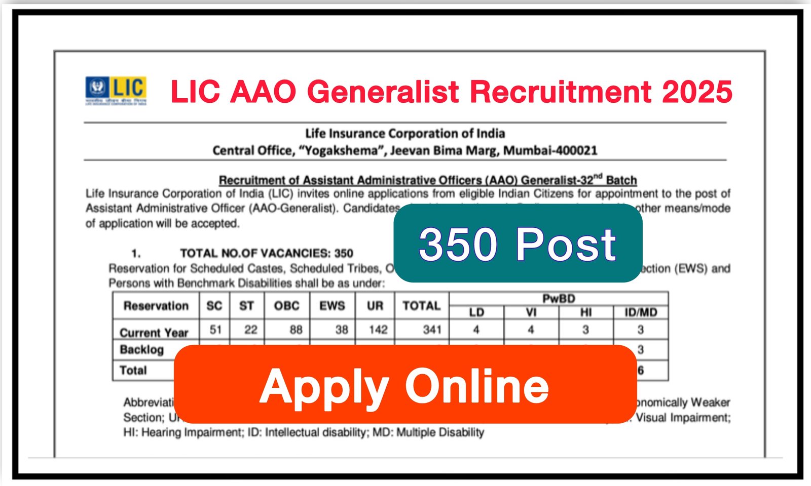 LIC AAO Generalist Recruitment 2025