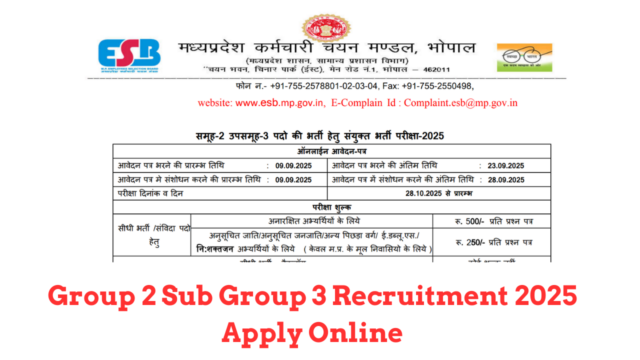 Group 2 Sub Group 3 Recruitment 2025 Apply Online